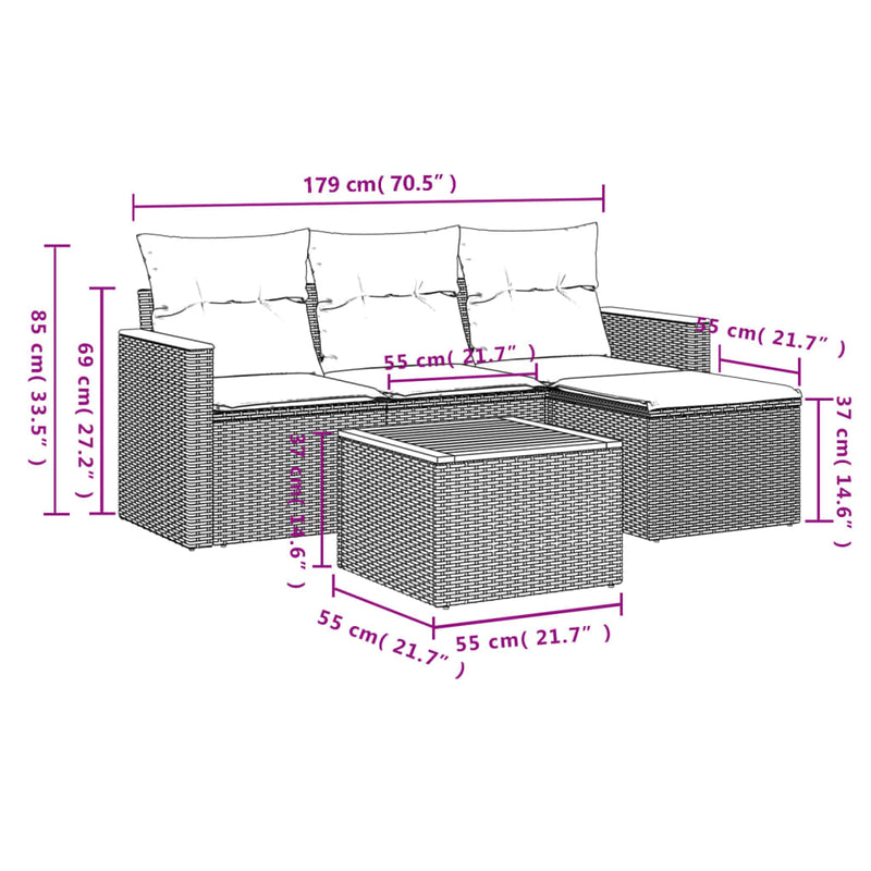 vidaXL 5 Piece Garden Sofa Set with Cushions Black Poly Rattan