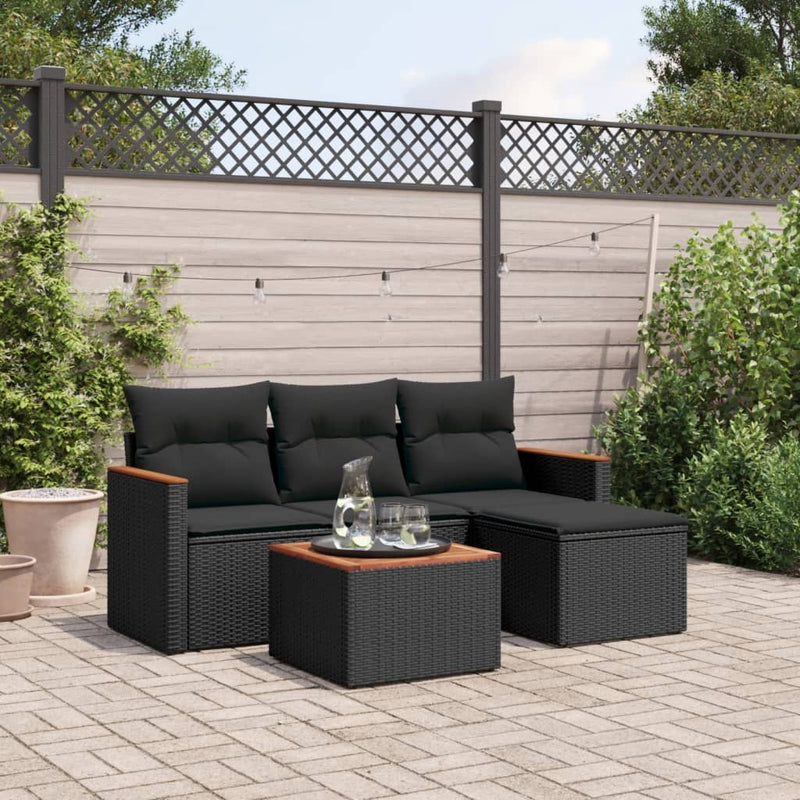vidaXL 5 Piece Garden Sofa Set with Cushions Black Poly Rattan
