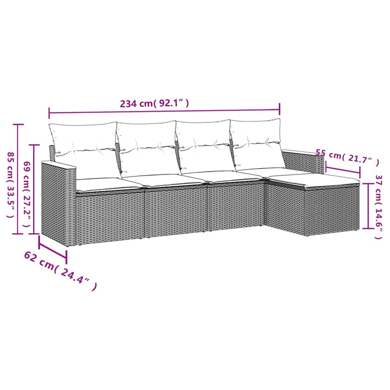 vidaXL 5 Piece Garden Sofa Set with Cushions Grey Poly Rattan