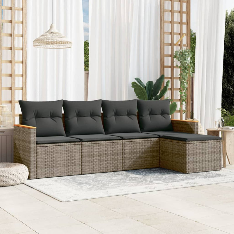 vidaXL 5 Piece Garden Sofa Set with Cushions Grey Poly Rattan