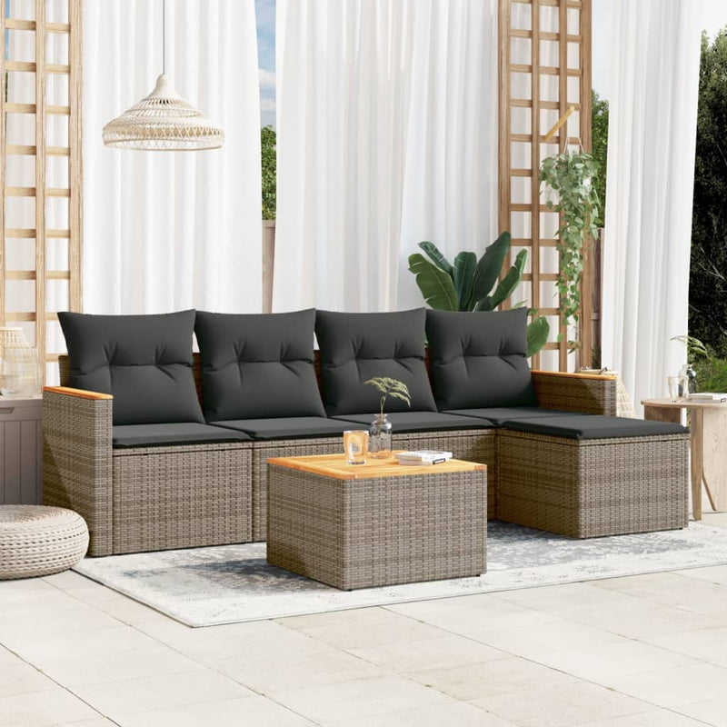 vidaXL 6 Piece Garden Sofa Set with Cushions Grey Poly Rattan