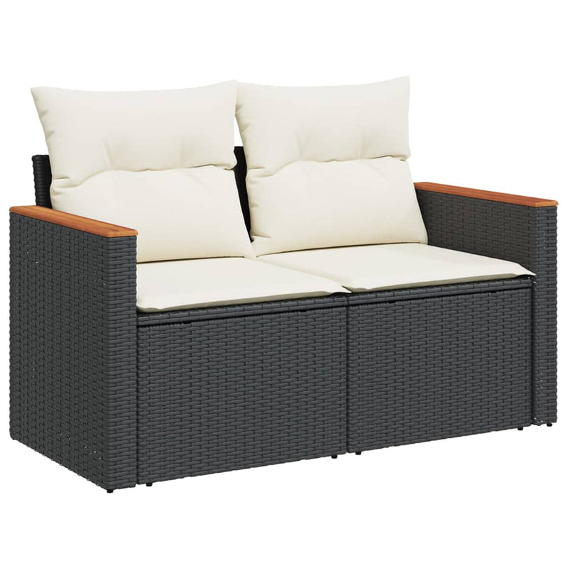 vidaXL 4 Piece Garden Sofa Set with Cushions Black Poly Rattan
