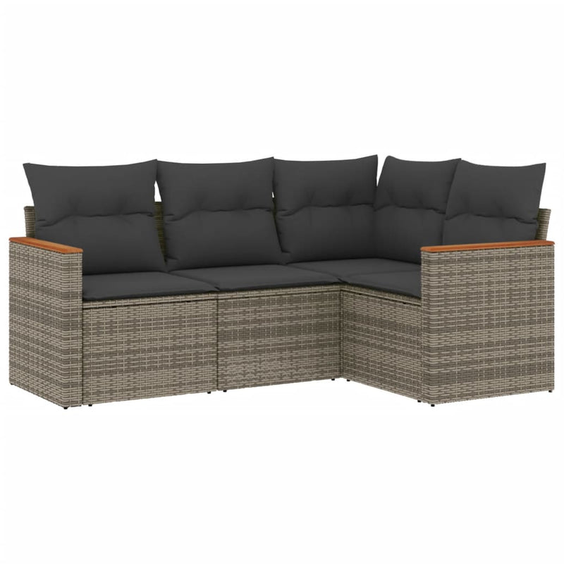 vidaXL 4 Piece Garden Sofa Set with Cushions Grey Poly Rattan