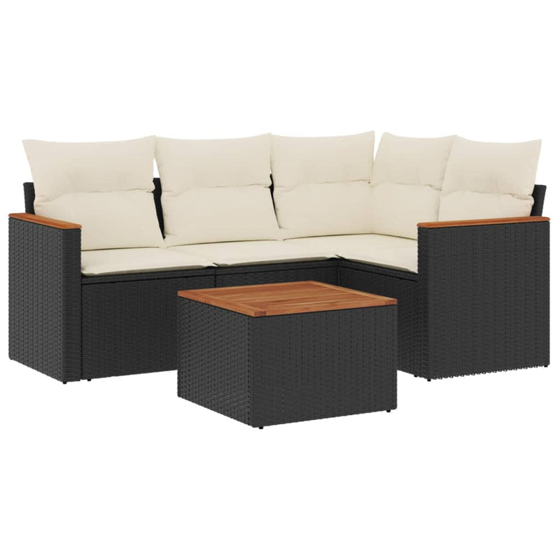 vidaXL 5 Piece Garden Sofa Set with Cushions Black Poly Rattan
