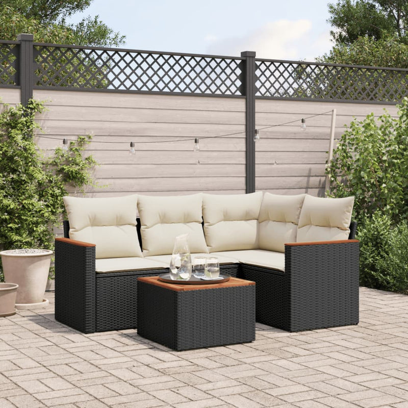 vidaXL 5 Piece Garden Sofa Set with Cushions Black Poly Rattan
