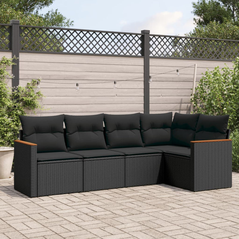 vidaXL 5 Piece Garden Sofa Set with Cushions Black Poly Rattan