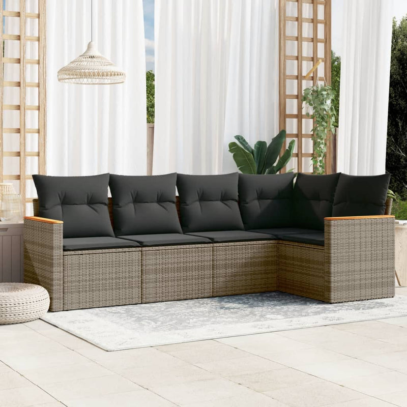 vidaXL 5 Piece Garden Sofa Set with Cushions Grey Poly Rattan