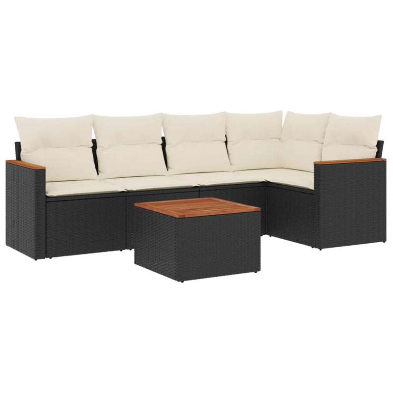 vidaXL 6 Piece Garden Sofa Set with Cushions Black Poly Rattan