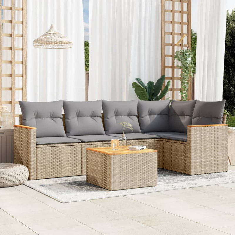 6 Piece Garden Sofa Set with Cushions Mix Beige Poly Rattan