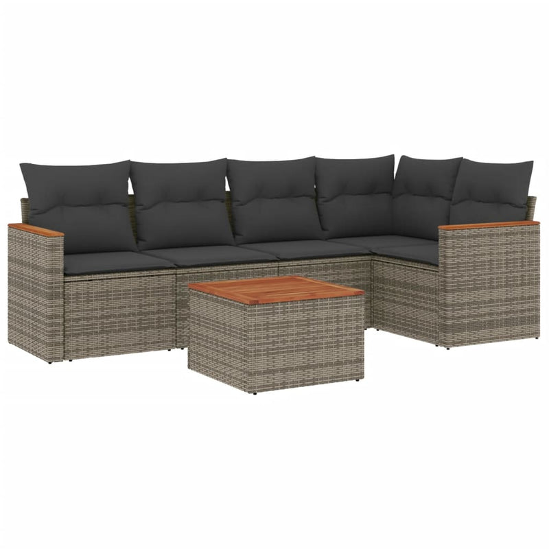 vidaXL 6 Piece Garden Sofa Set with Cushions Grey Poly Rattan