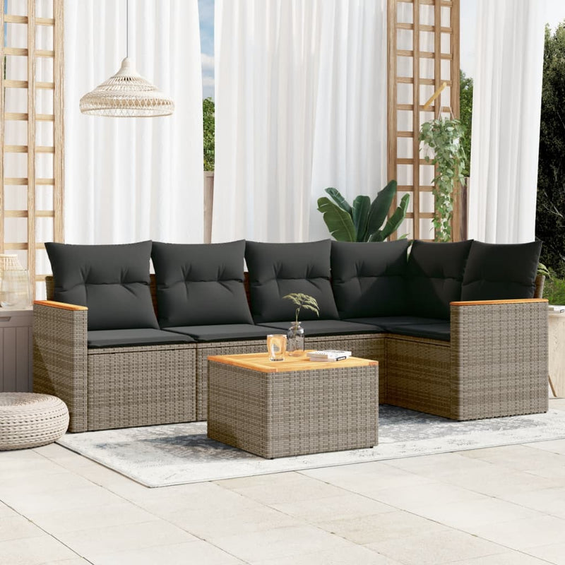 vidaXL 6 Piece Garden Sofa Set with Cushions Grey Poly Rattan