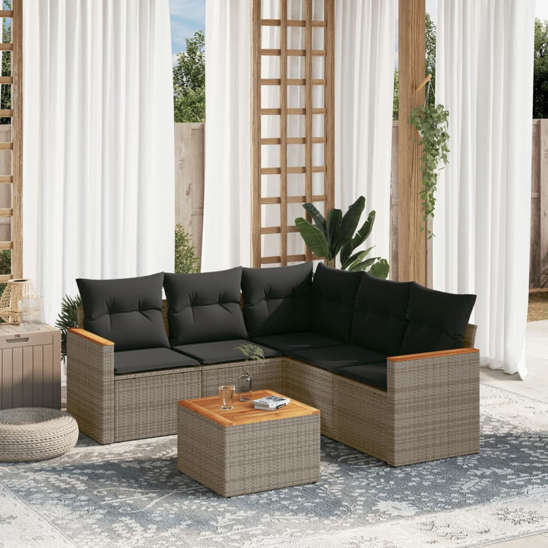 vidaXL 6 Piece Garden Sofa Set with Cushions Grey Poly Rattan