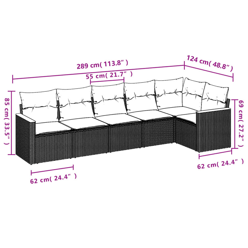 vidaXL 6 Piece Garden Sofa Set with Cushions Black Poly Rattan