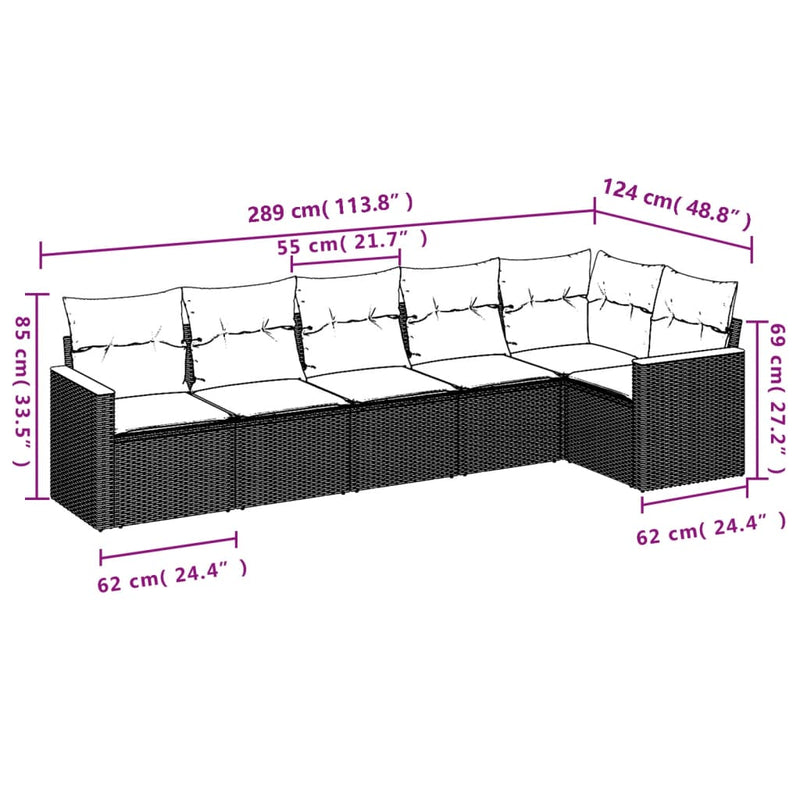 vidaXL 6 Piece Garden Sofa Set with Cushions Black Poly Rattan