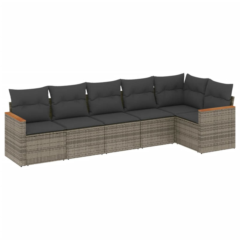 vidaXL 6 Piece Garden Sofa Set with Cushions Grey Poly Rattan