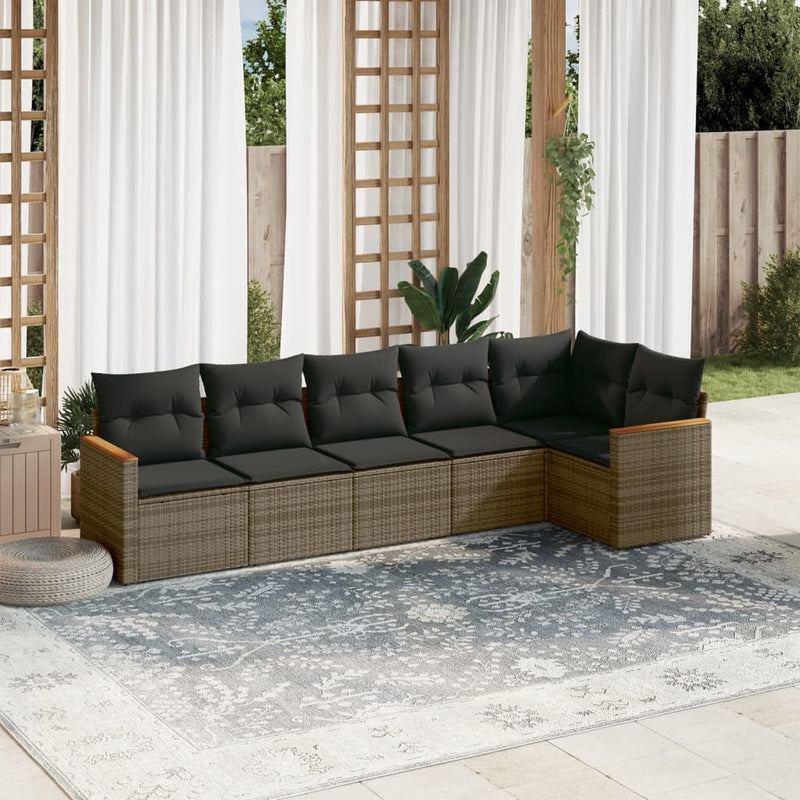 vidaXL 6 Piece Garden Sofa Set with Cushions Grey Poly Rattan