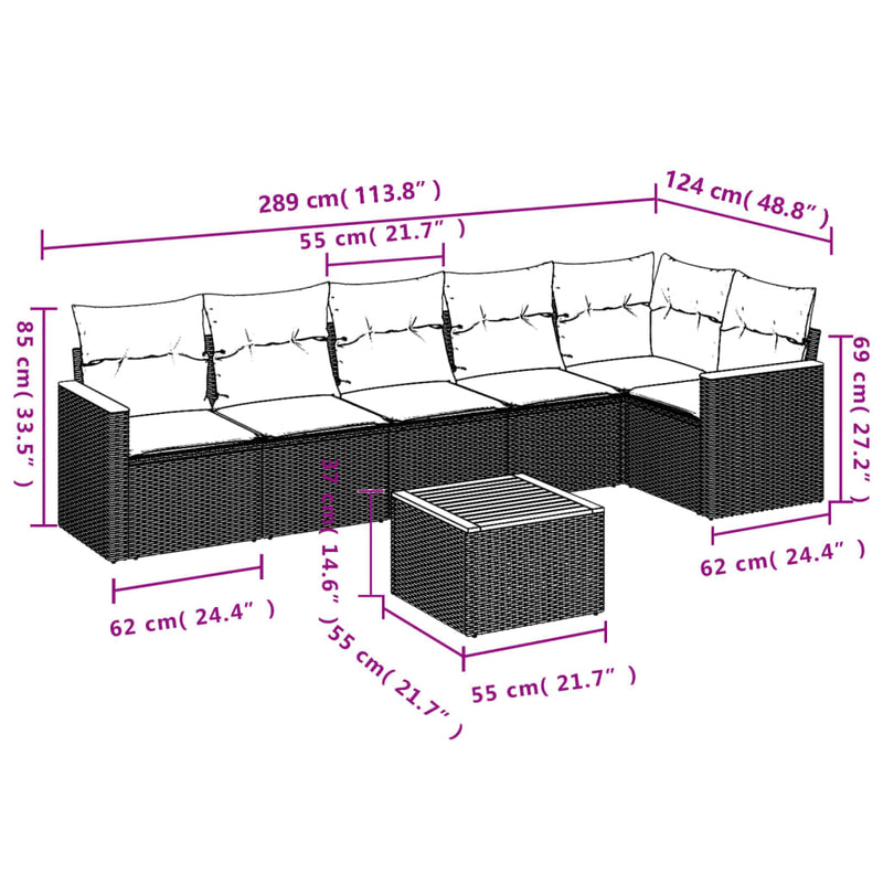vidaXL 7 Piece Garden Sofa Set with Cushions Black Poly Rattan