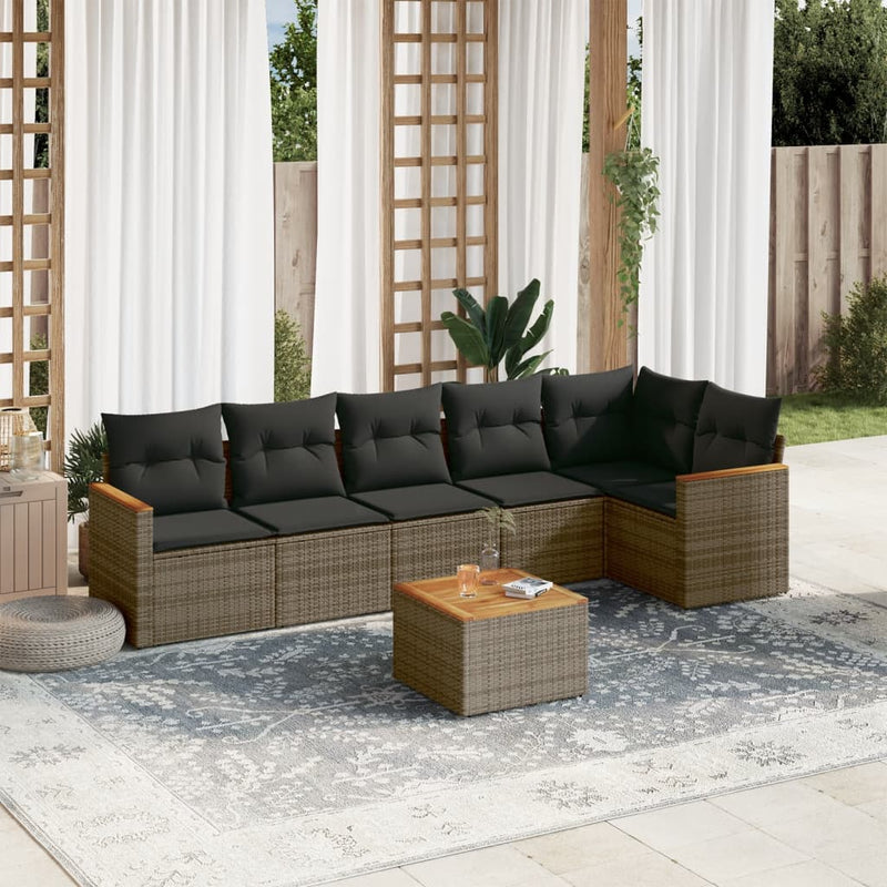 vidaXL 7 Piece Garden Sofa Set with Cushions Grey Poly Rattan