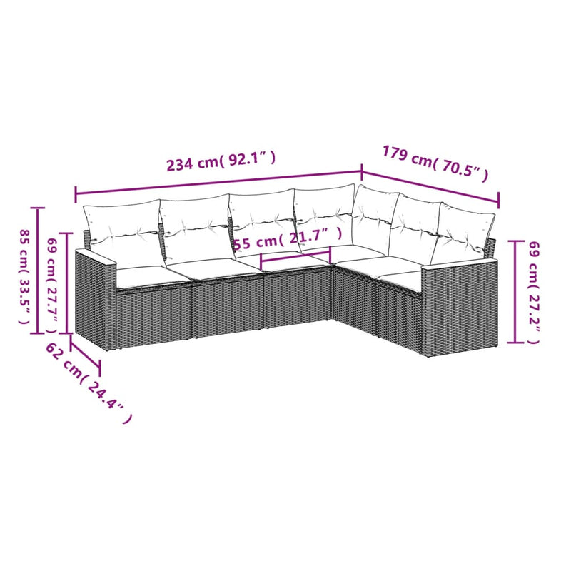 vidaXL 6 Piece Garden Sofa Set with Cushions Black Poly Rattan