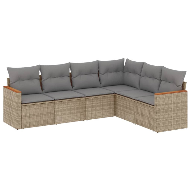 6 Piece Garden Sofa Set with Cushions Mix Beige Poly Rattan