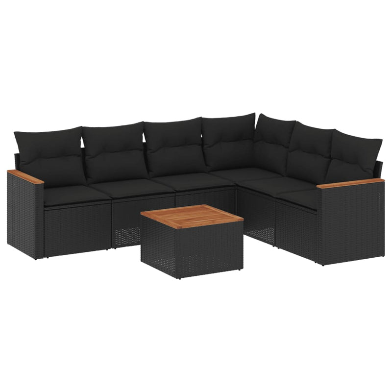 vidaXL 7 Piece Garden Sofa Set with Cushions Black Poly Rattan