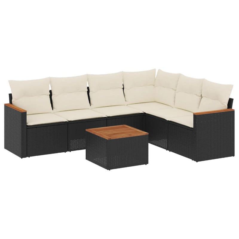 vidaXL 7 Piece Garden Sofa Set with Cushions Black Poly Rattan
