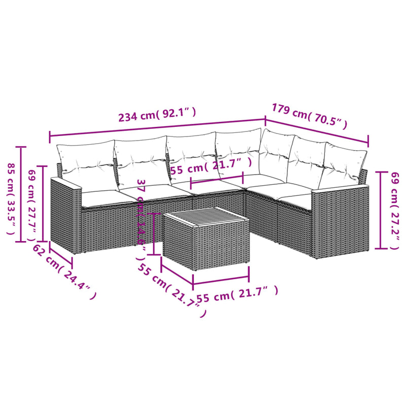 vidaXL 7 Piece Garden Sofa Set with Cushions Grey Poly Rattan