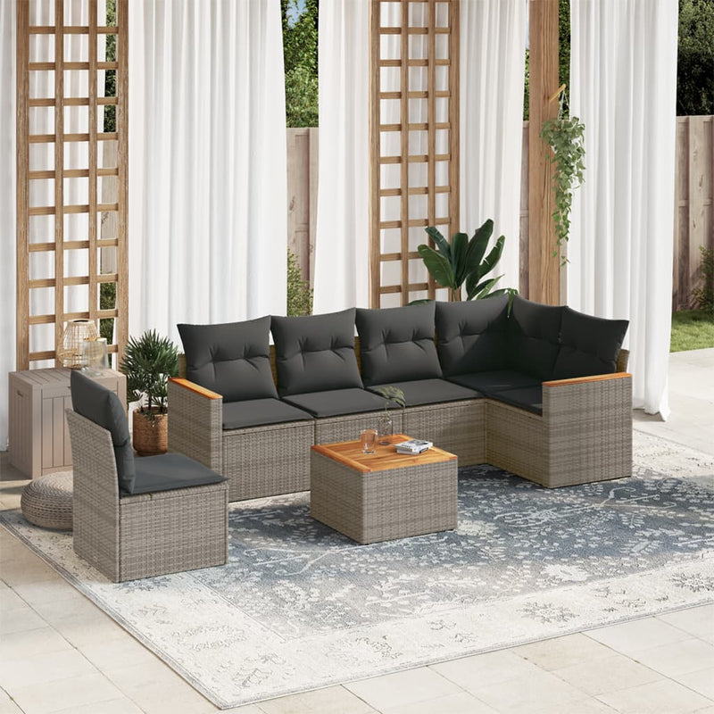 7 Piece Garden Sofa Set with Cushions Grey Poly Rattan