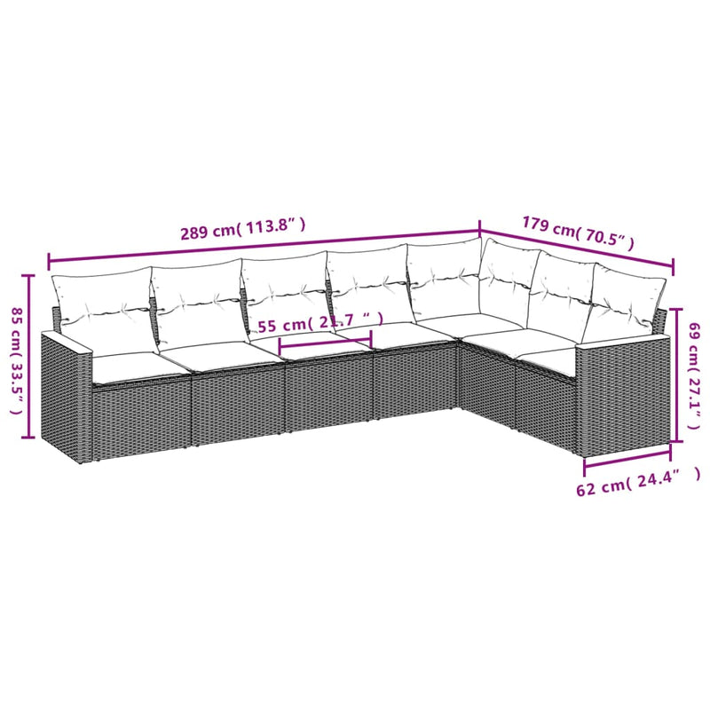 vidaXL 7 Piece Garden Sofa Set with Cushions Black Poly Rattan