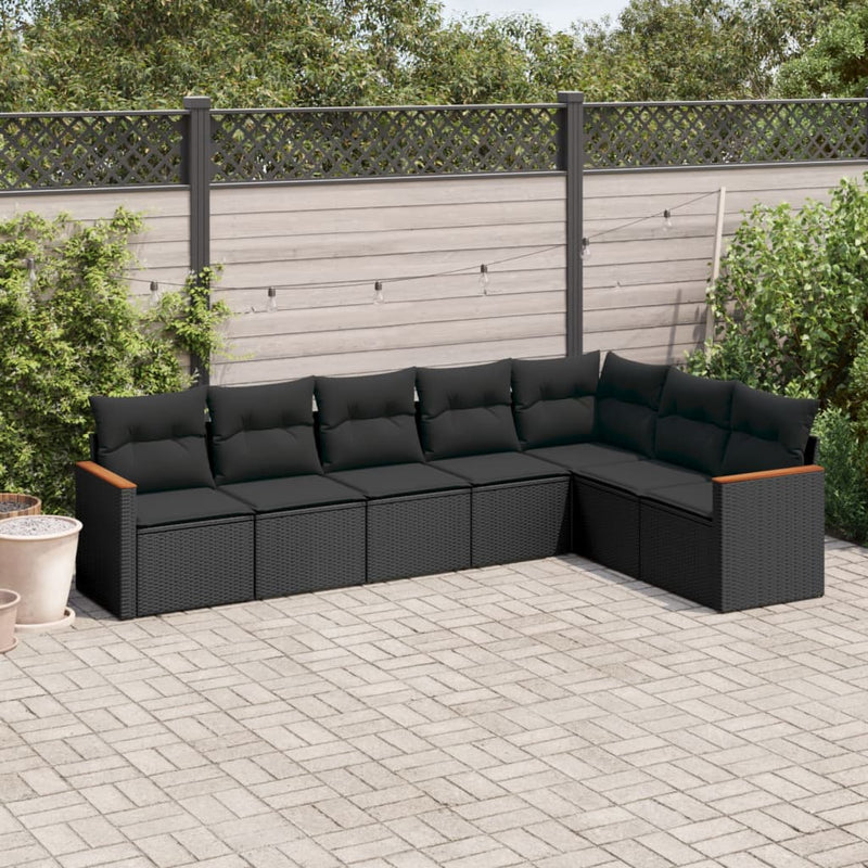 vidaXL 7 Piece Garden Sofa Set with Cushions Black Poly Rattan