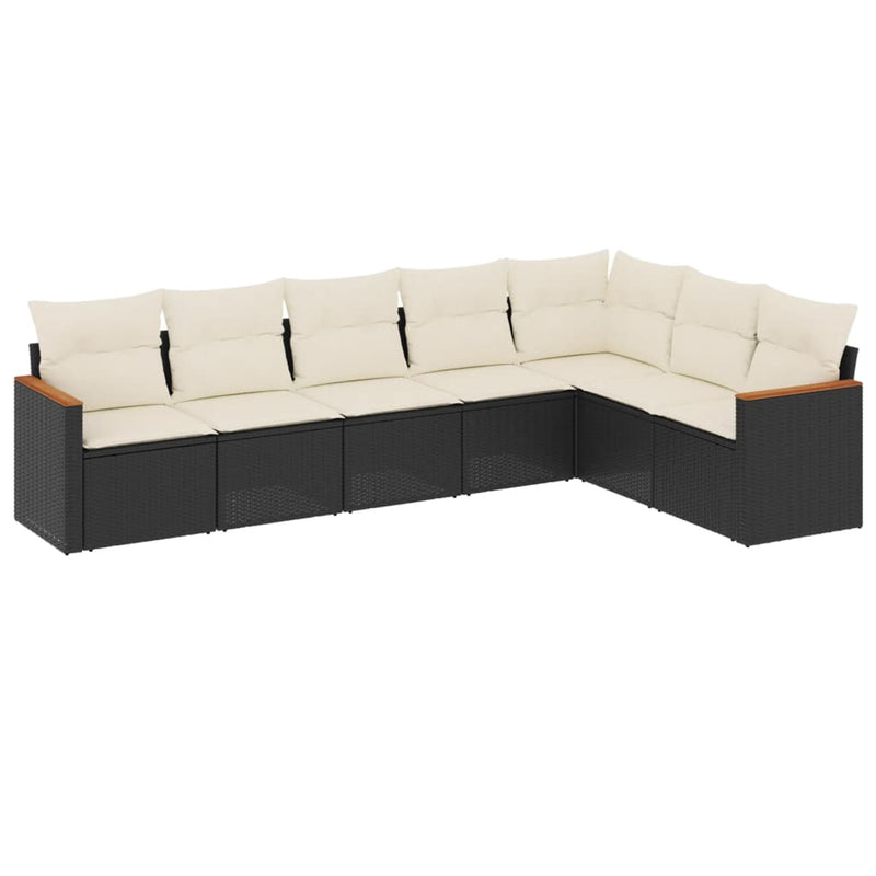 vidaXL 7 Piece Garden Sofa Set with Cushions Black Poly Rattan