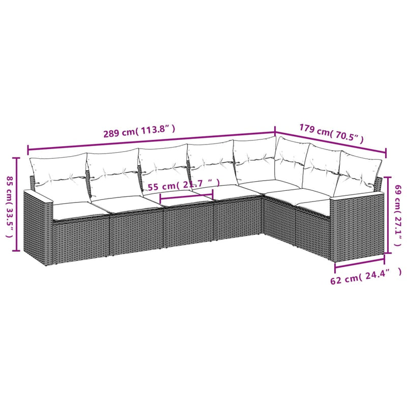 vidaXL 7 Piece Garden Sofa Set with Cushions Black Poly Rattan