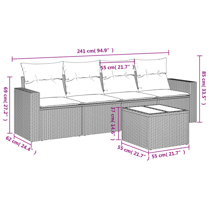 vidaXL 5 Piece Garden Sofa Set with Cushions Grey Poly Rattan