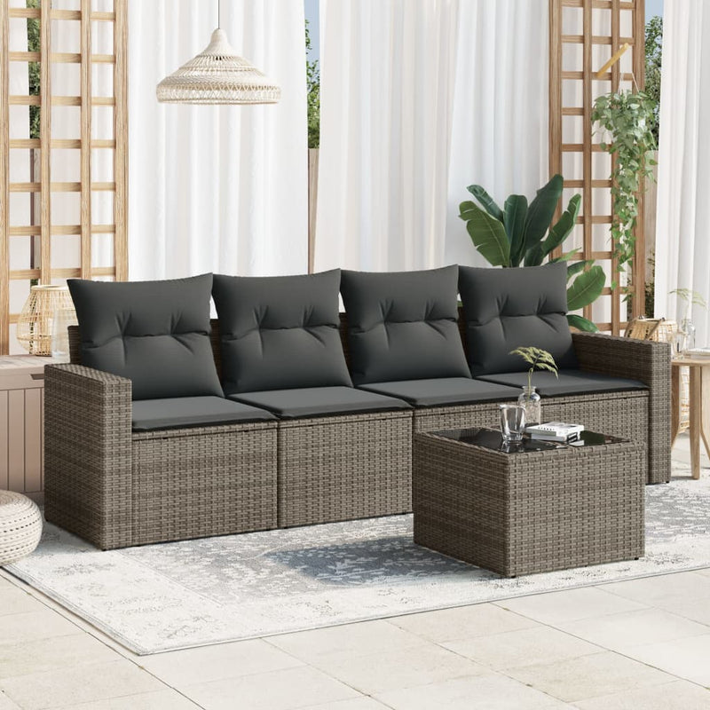 vidaXL 5 Piece Garden Sofa Set with Cushions Grey Poly Rattan