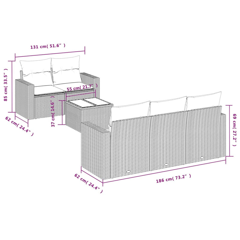 vidaXL 6 Piece Garden Sofa Set with Cushions Grey Poly Rattan