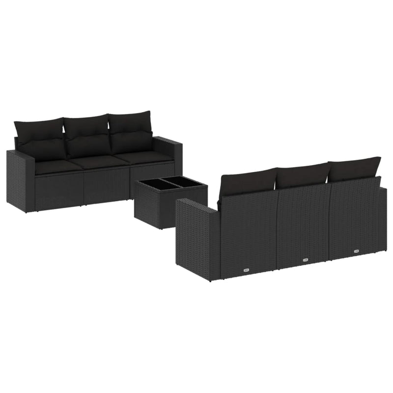 vidaXL 7 Piece Garden Sofa Set with Cushions Black Poly Rattan