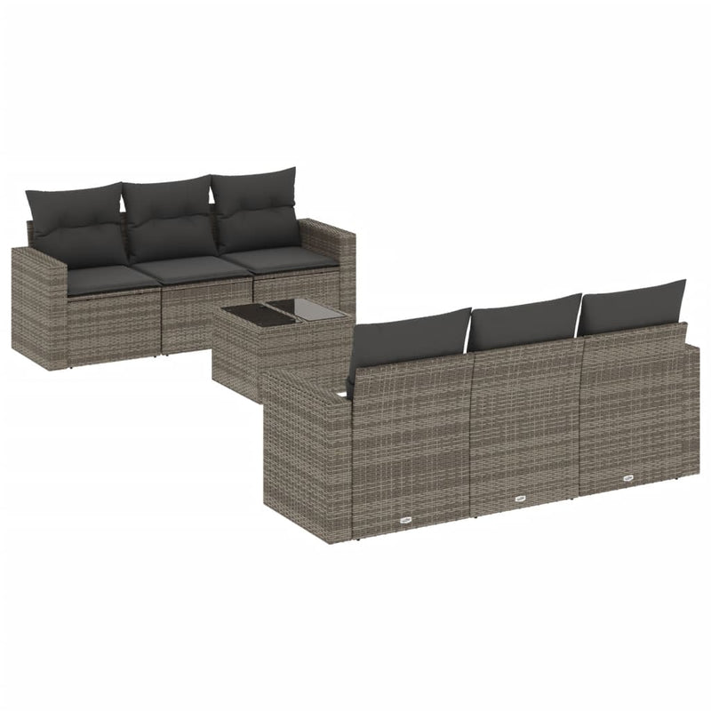 7 Piece Garden Sofa Set with Cushions Grey Poly Rattan