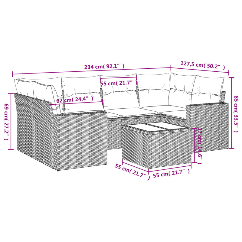 vidaXL 7 Piece Garden Sofa Set with Cushions Black Poly Rattan