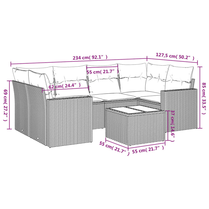 vidaXL 7 Piece Garden Sofa Set with Cushions Black Poly Rattan