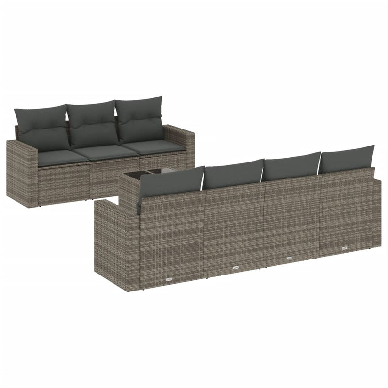 8 Piece Garden Sofa Set with Cushions Grey Poly Rattan