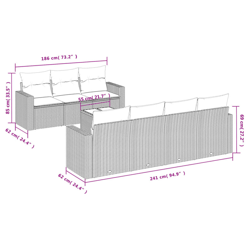vidaXL 8 Piece Garden Sofa Set with Cushions Grey Poly Rattan