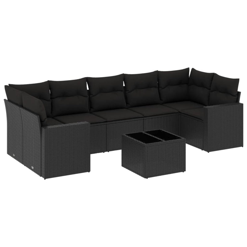 vidaXL 8 Piece Garden Sofa Set with Cushions Black Poly Rattan