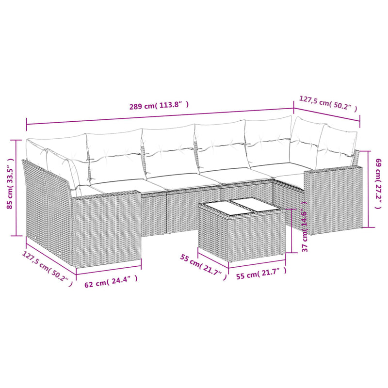 vidaXL 8 Piece Garden Sofa Set with Cushions Grey Poly Rattan