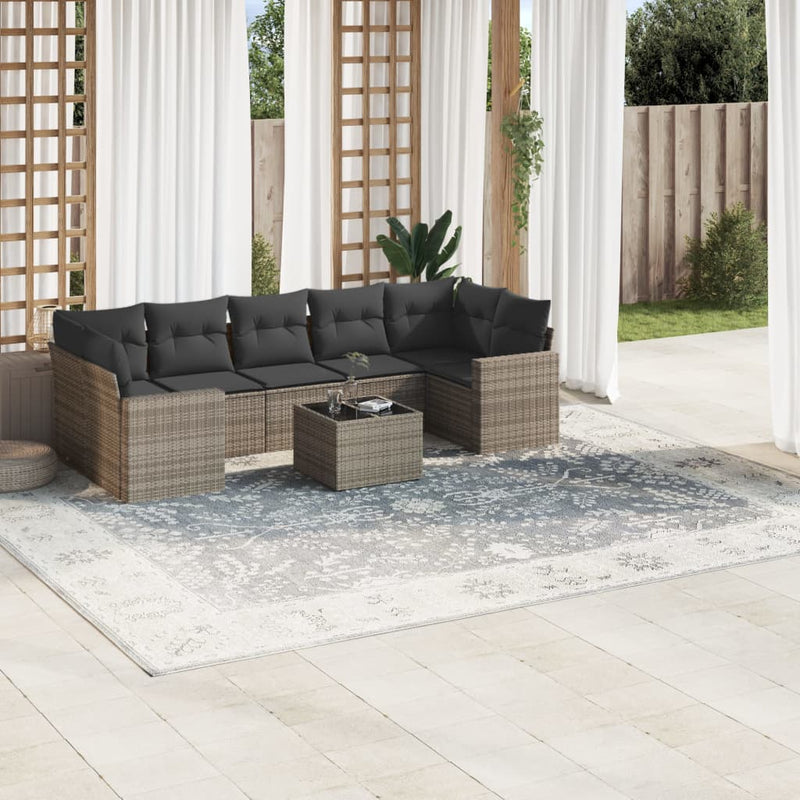 8 Piece Garden Sofa Set with Cushions Grey Poly Rattan