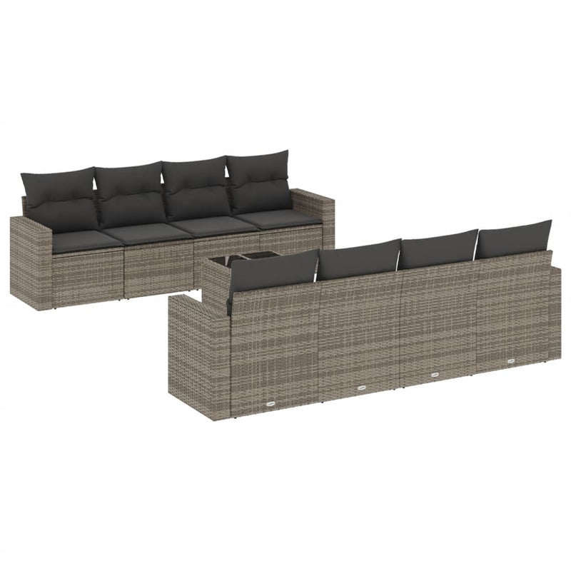 9 Piece Garden Sofa Set with Cushions Grey Poly Rattan