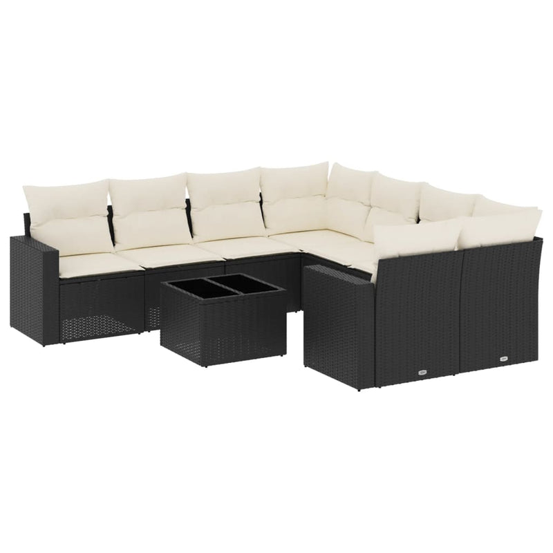 vidaXL 9 Piece Garden Sofa Set with Cushions Black Poly Rattan