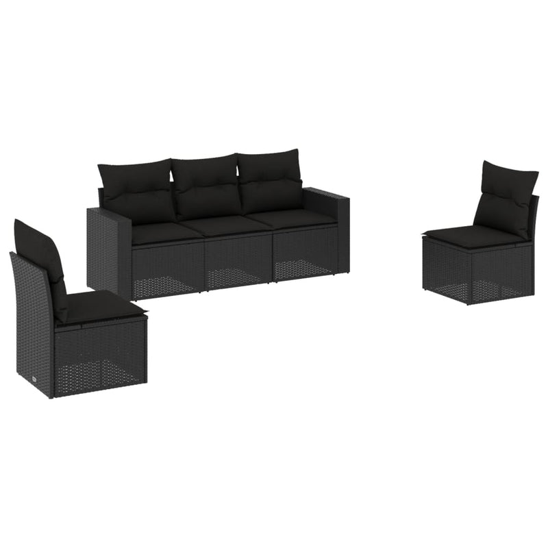vidaXL 5 Piece Garden Sofa Set with Cushions Black Poly Rattan