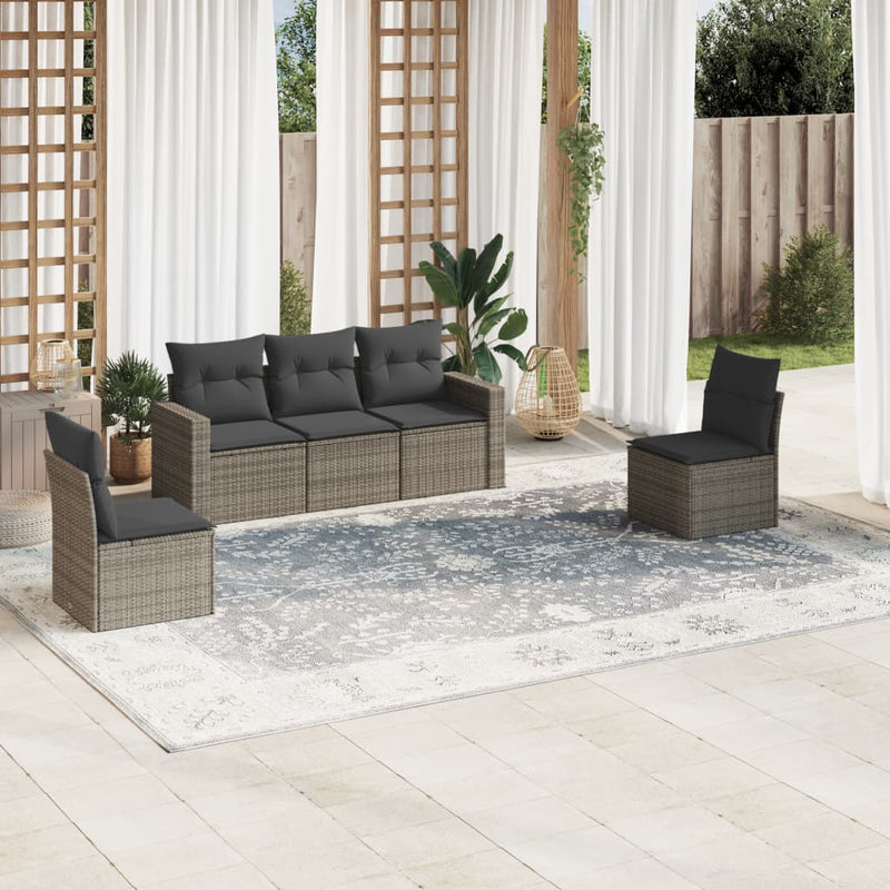 vidaXL 5 Piece Garden Sofa Set with Cushions Grey Poly Rattan