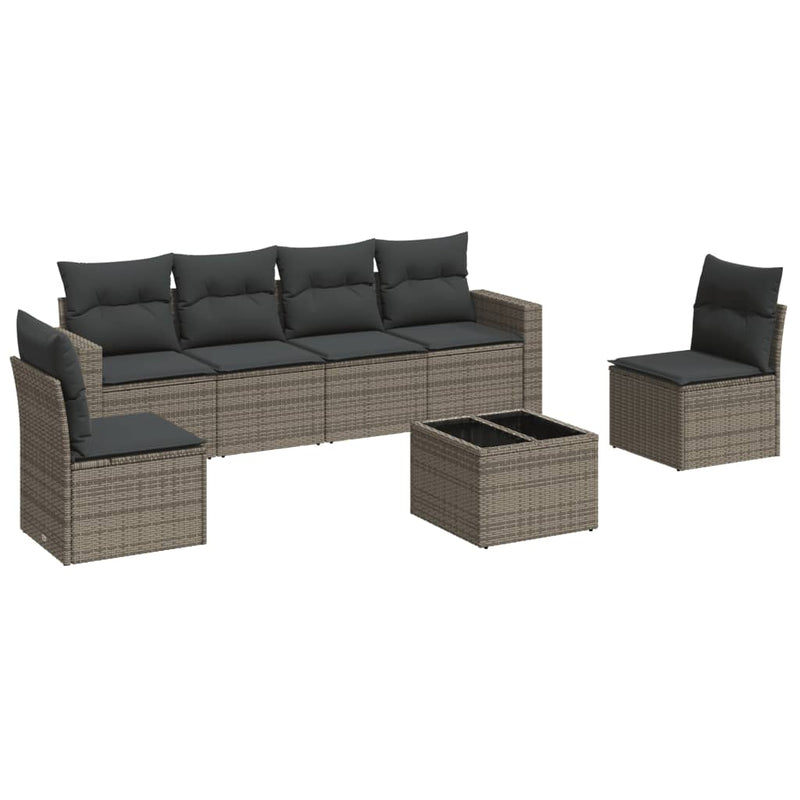 7 Piece Garden Sofa Set with Cushions Grey Poly Rattan