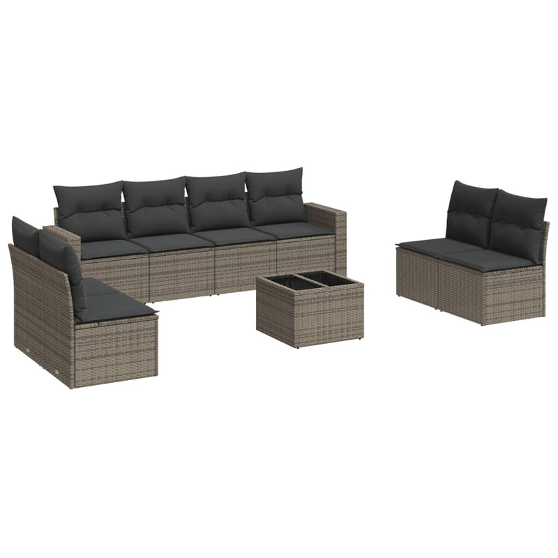 9 Piece Garden Sofa Set with Cushions Grey Poly Rattan